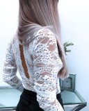 Autumn Elegant White Lace V-Neck Basic Top