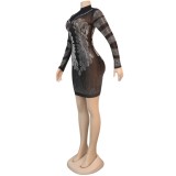 Autumn Black and Silver Sequins Party Sexy Bodycon Dress