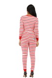 Christmas Women Stripes Button Up Onesie Pajama