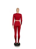 Autumn Party Sexy Tight Lace Up Crop Top and High Waist Pants Set