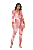 Christmas Women Stripes Button Up Onesie Pajama