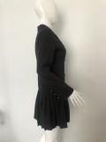 Autumn Elegant Black Pleated Blazer Dress