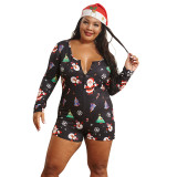Plus Size Christmas Print Onesie Rompers Pajama