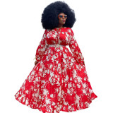 Plus Size Autumn African Floram Long Maxi Dress