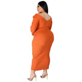 Plus Size Autumn Knitting V-Neck Long Curvy Dress