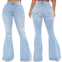 Stylish High Waist Ripped Flare Jeans