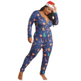 Plus Size Christmas Print Onesie Jumpsuit Pajama