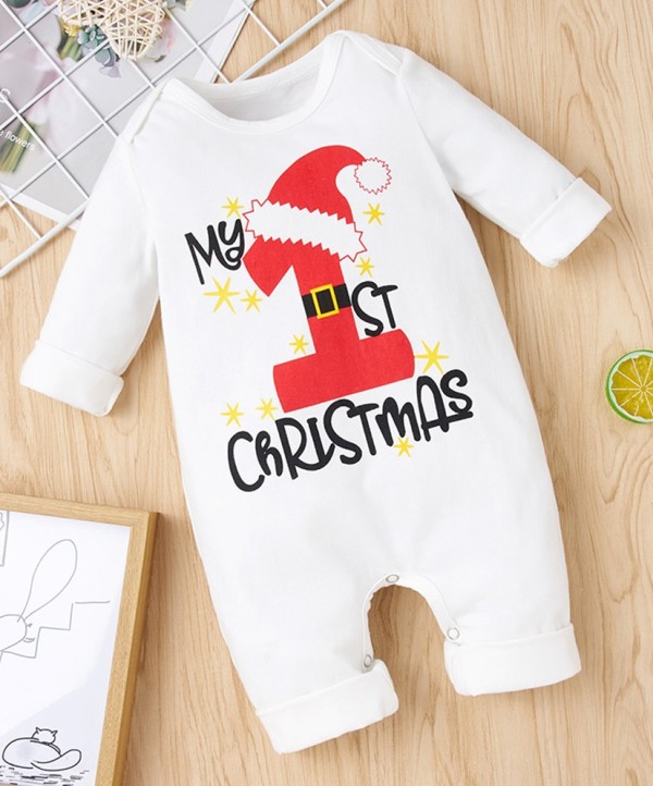 Baby Boy Christmas Print White Rompers