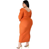 Plus Size Autumn Knitting V-Neck Long Curvy Dress