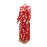 Plus Size Autumn African Floram Long Maxi Dress