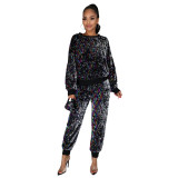 Autumn Sequins Shirt and Pants Set with Matching Face Cover