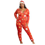 Plus Size Christmas Print Onesie Jumpsuit Pajama