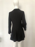 Autumn Elegant Black Pleated Blazer Dress