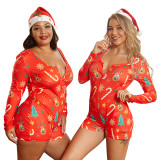 Plus Size Christmas Print Onesie Rompers Pajama