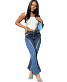 Stylish High Waist Contrast Flare Jeans