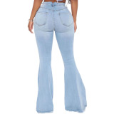 Stylish High Waist Ripped Flare Jeans