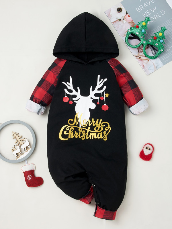 Baby Boy Christmas Print Black Rompers