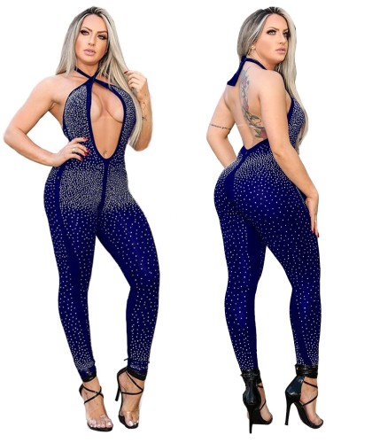 Sexy Bead Halter Backless Jumpsuit