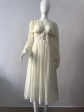 Autumn Elegant White V-Neck High Waist Chiffon Prom Dress