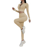 Constrast Zip Long Sleeve Yoga Top and Legging Set