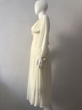 Autumn Elegant White V-Neck High Waist Chiffon Prom Dress
