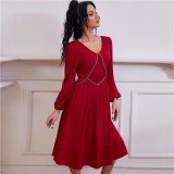 Autumn Elegant Red V-Neck Prom Dress