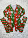 Christmas Print V-neck Jumpsuit Pajama
