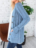 Autumn Solid Color Pocketed Sweater Coat
