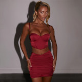 Summer Party Sexy Strap Crop Top and Ruched Mini Skirt Set