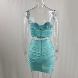 Summer Party Sexy Strap Crop Top and Ruched Mini Skirt Set