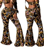 Sexy High Waist Chains Print Flare Trousers