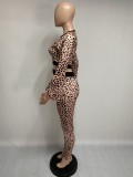 Autumn Party Sexy Leopard Crop Top and Pants Set