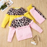 Kids Girl Autumn Leopard Print Ruffle Shirt and Pants Set