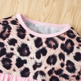 Kids Girl Autumn Leopard Print Ruffle Shirt and Pants Set