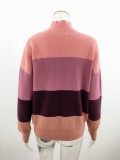 Autumn Contrast Turtleneck Regular Pullover Sweater Top
