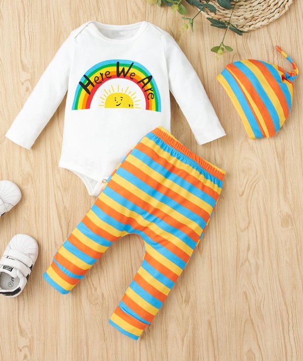 Baby Boy Autumn Rainbow Pants Set with Matching Hat