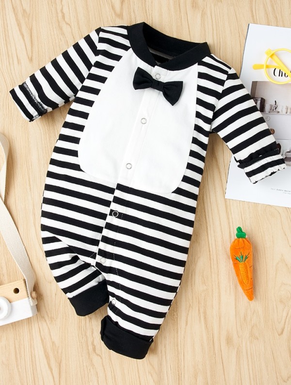 Baby Boy Stripes Gentleman Button Up Rompers