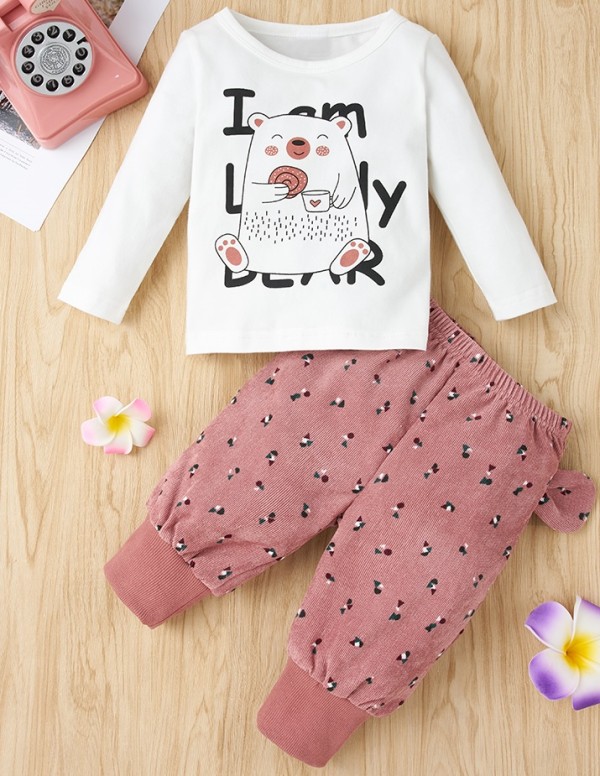 Kids Girl Autumn Cartoon Print Shirt and Pants Set