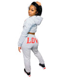 Autumn Letter Print Crop Top and Pants Hoodie Sweatsuit