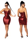 Party Sexy Push Up Straps Leather Bodycon Dress