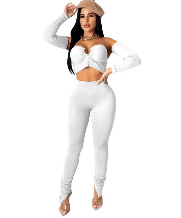 Autumn Party Sexy Plain O-Ring Crop Top and Stack Pants Set