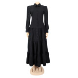 Autumn Black Fit-and-Flare Long Evening Dress