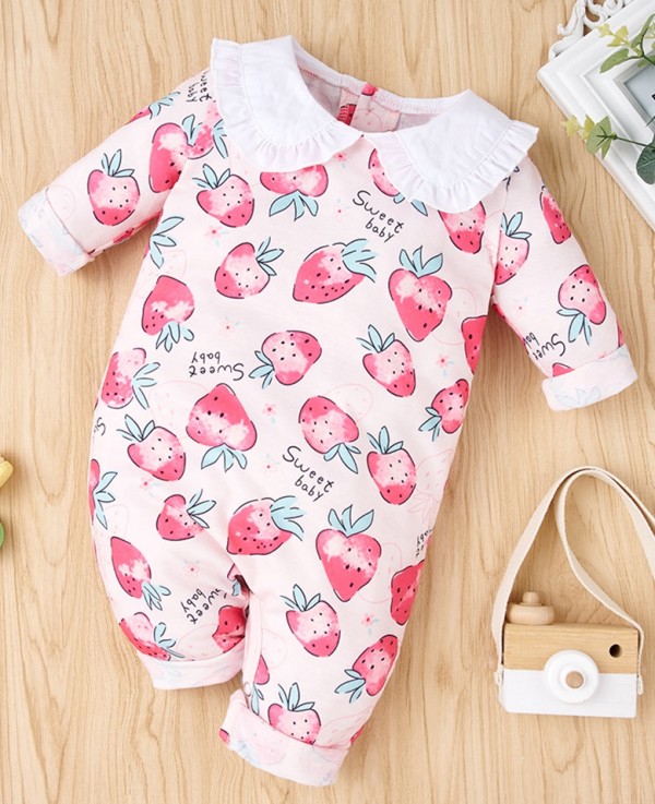 Baby Girl Autumn Print Pink Ruffle Rompers