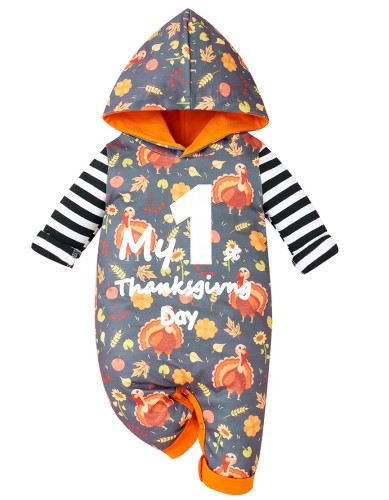 Barboteuse à capuche à imprimé Thanksgiving pour bébé fille