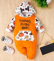 Mamelucos con capucha y estampado de acción de gracias para bebé niño