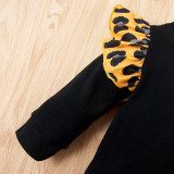 Kids Girl Autumn Leopard Print Ruffles Shirt and Pants Set