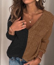 Autumn V-Neck Contrast Pullover Sweater
