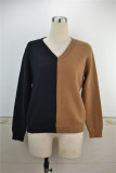 Autumn V-Neck Contrast Pullover Sweater