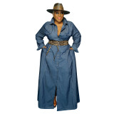 Plus Size Autumn Blue Denim Long Maxi Dress