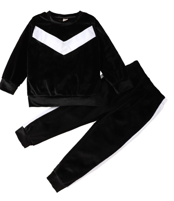 Kids Boy Autumn Velvet Black Shirt and Pants Set